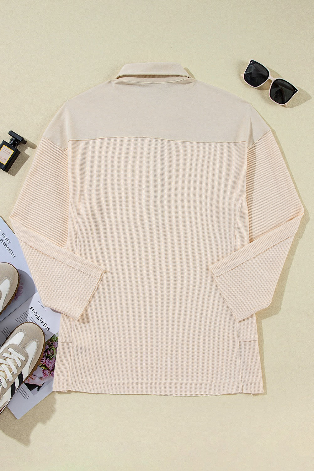 Waffle Long Sleeve Half Button Down